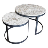 William - Table d'appoint, lot de 2 - vieux bois - métal - 58/43x46/39 cm