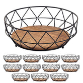 Amelia - corbeille à fruits - noir - métal et bois de manguier - ø 28 cm H 10 cm