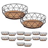 Olivia - Corbeille à fruits - Neo noir - Métal et bois de manguier - ø 28 H 10 cm Set 2