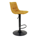 De Boer - Tabouret de bar - jaune moutarde - velours polyester et acier - 63-83 cm
