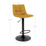 De Boer - Tabouret de bar - jaune moutarde - velours polyester et acier - 63-83 cm