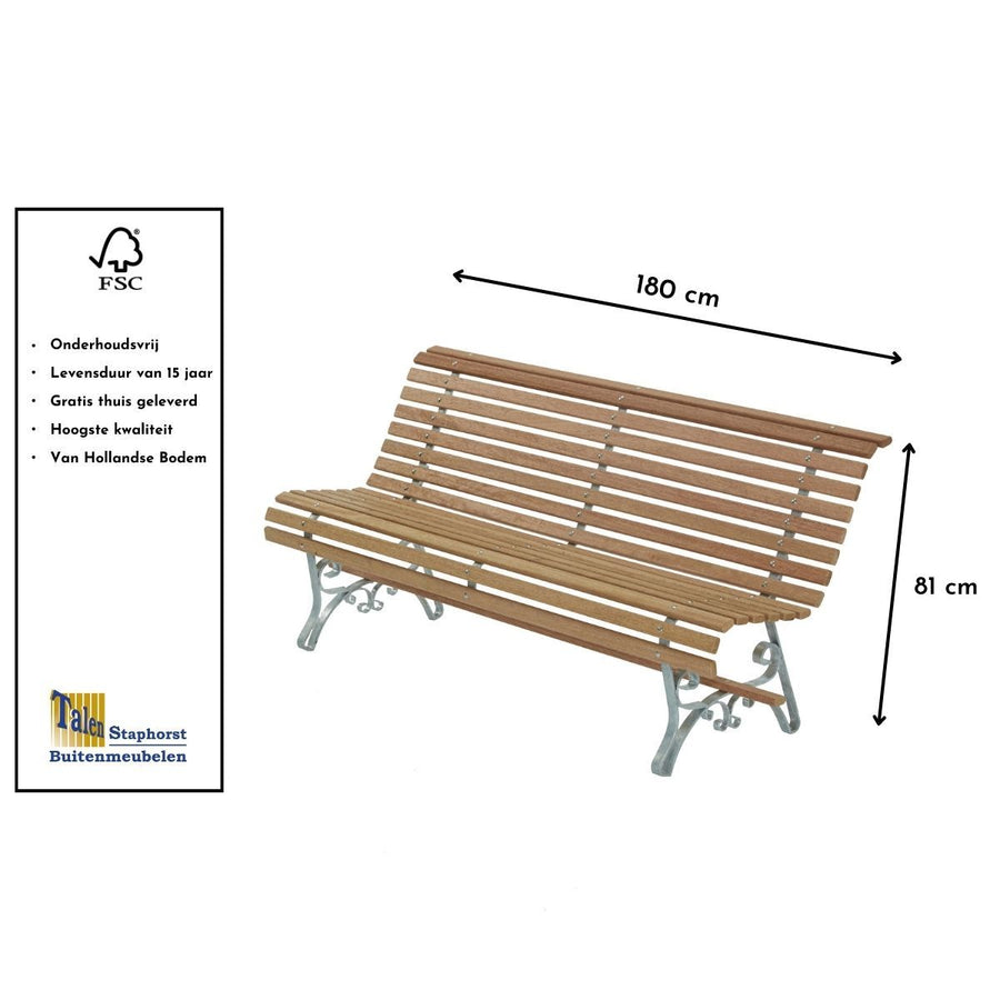 Maattekening Gartenbank Jayden 180 cm (Dreisitzer) Hartholz