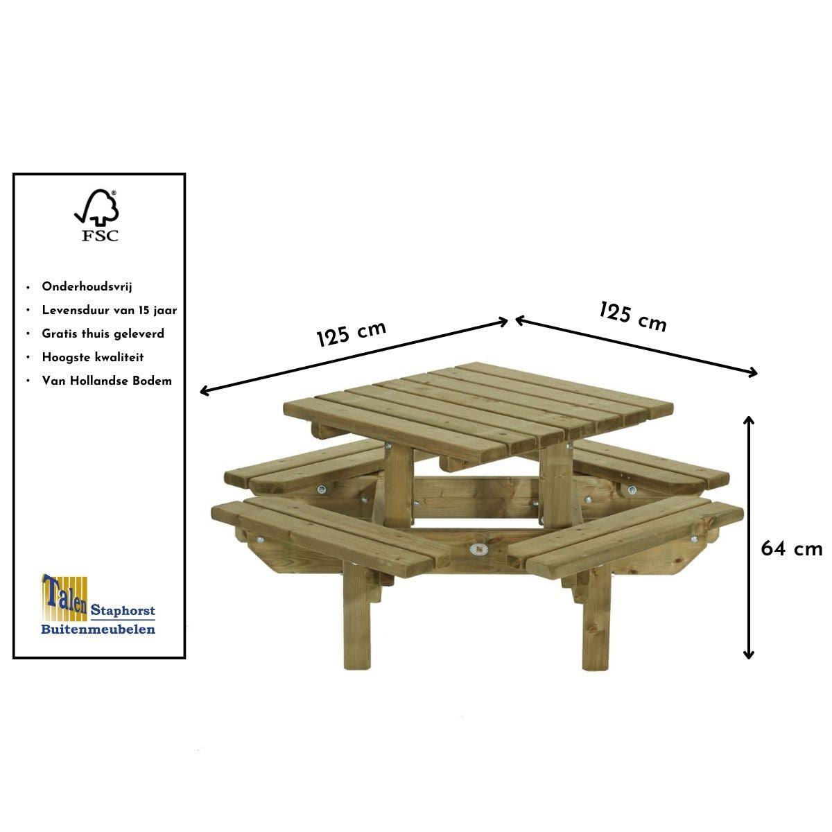 picknick tafel vierkant voor kinderen van hout gaat 15 jaar mee 