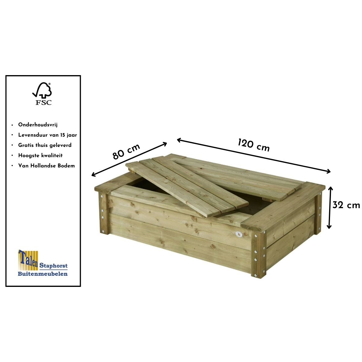 zandbak voor kinderen om lekker in te spelen goede kwaliteit met heel stevig hout maten staat goed in elke tuin leuke sfeer 