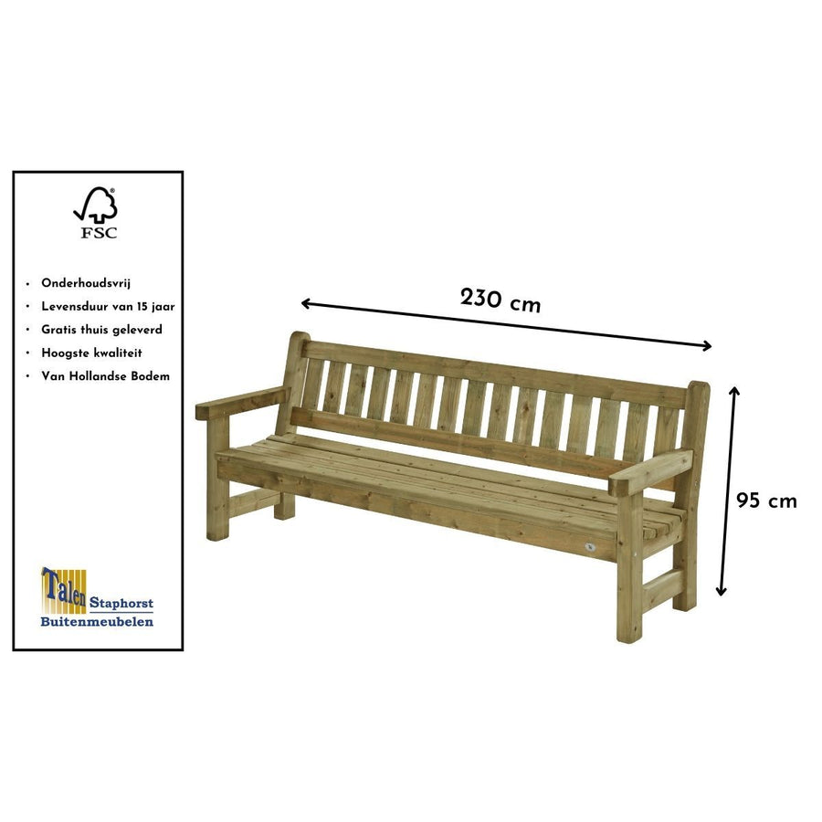 Maattekening Banc de parc Maud 230 cm (quatre places)