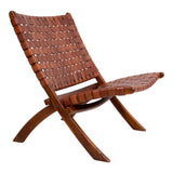 Forest - chaise pliante - marron - teck et cuir - 40x40x50 cm