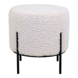 Jansen - Alford Pouf - Weißes Kunstfell - Polyester, Kiefernholz und Stahl - Ø35,5x37 cm