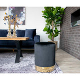 Van Leeuwen - pouf - noir - velours et acier - 34x43cm