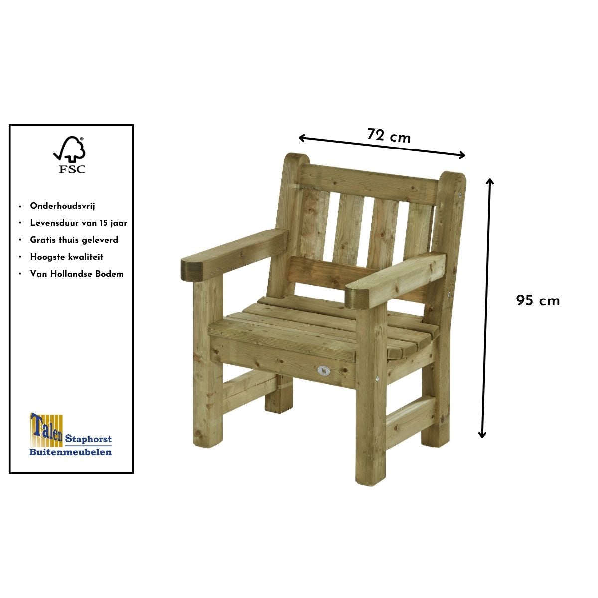 mooie stoel van hout voor in de tuin goede kwaliteit gaat makkelijk 15 jaar mee staat goed in elke garden snel geleverd 