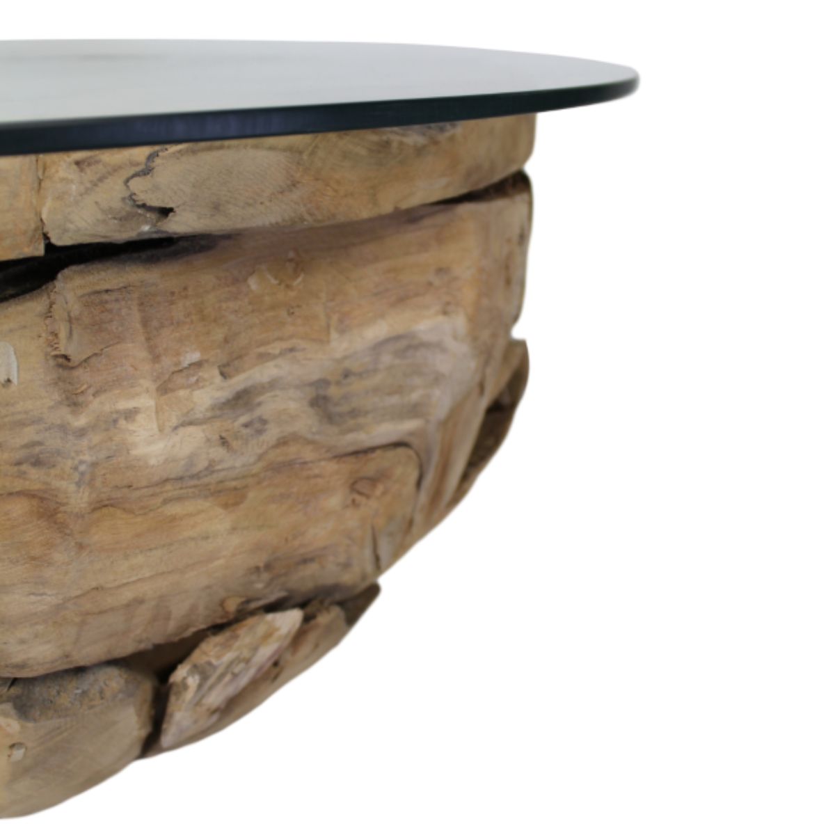 Verrijk je interieur met de rustieke charme van de Salontafel Root, gemaakt van teak wortelhout en glas.