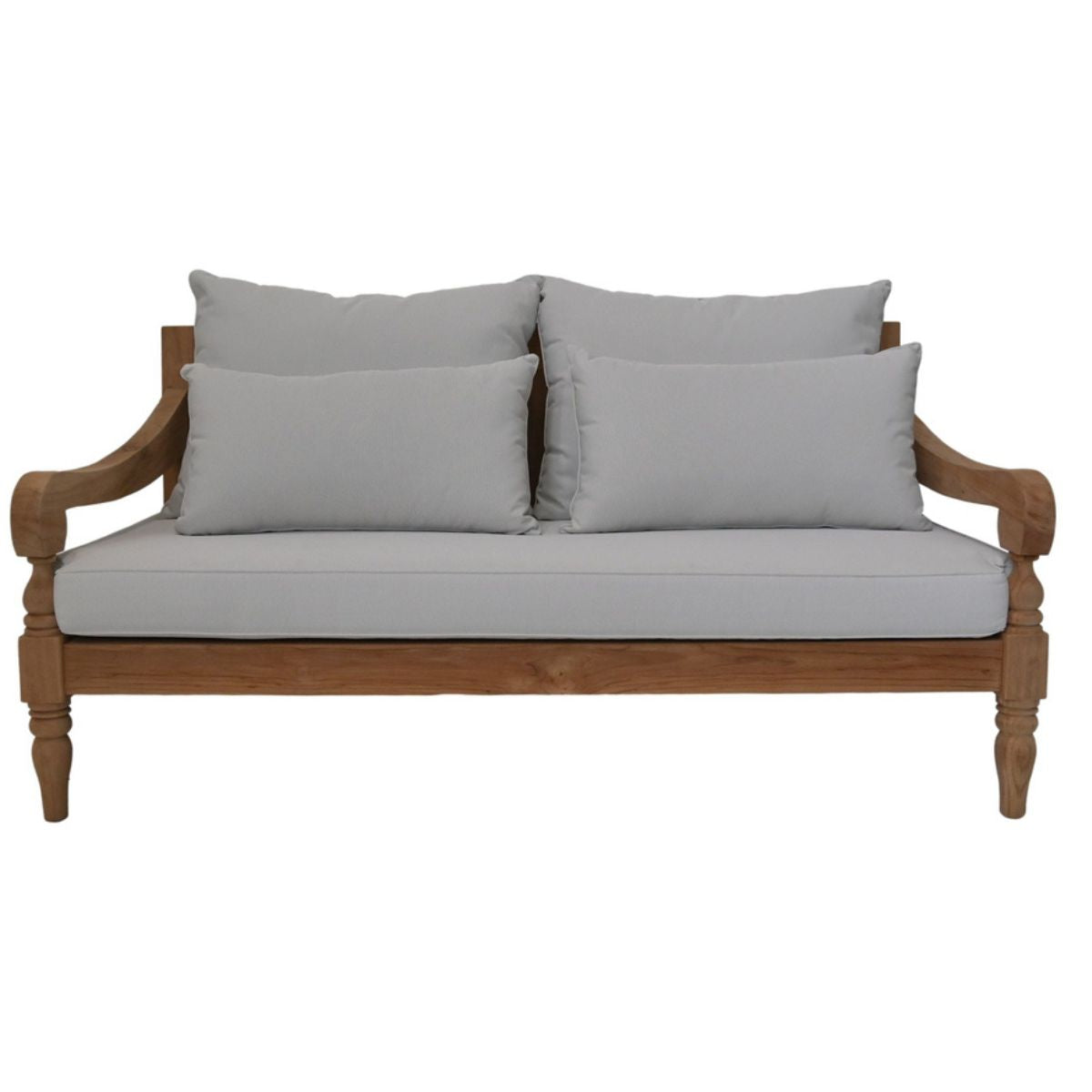 Bahama 2,5-zits Sofa - Een luxe buitenbank van teakhout met kussens.