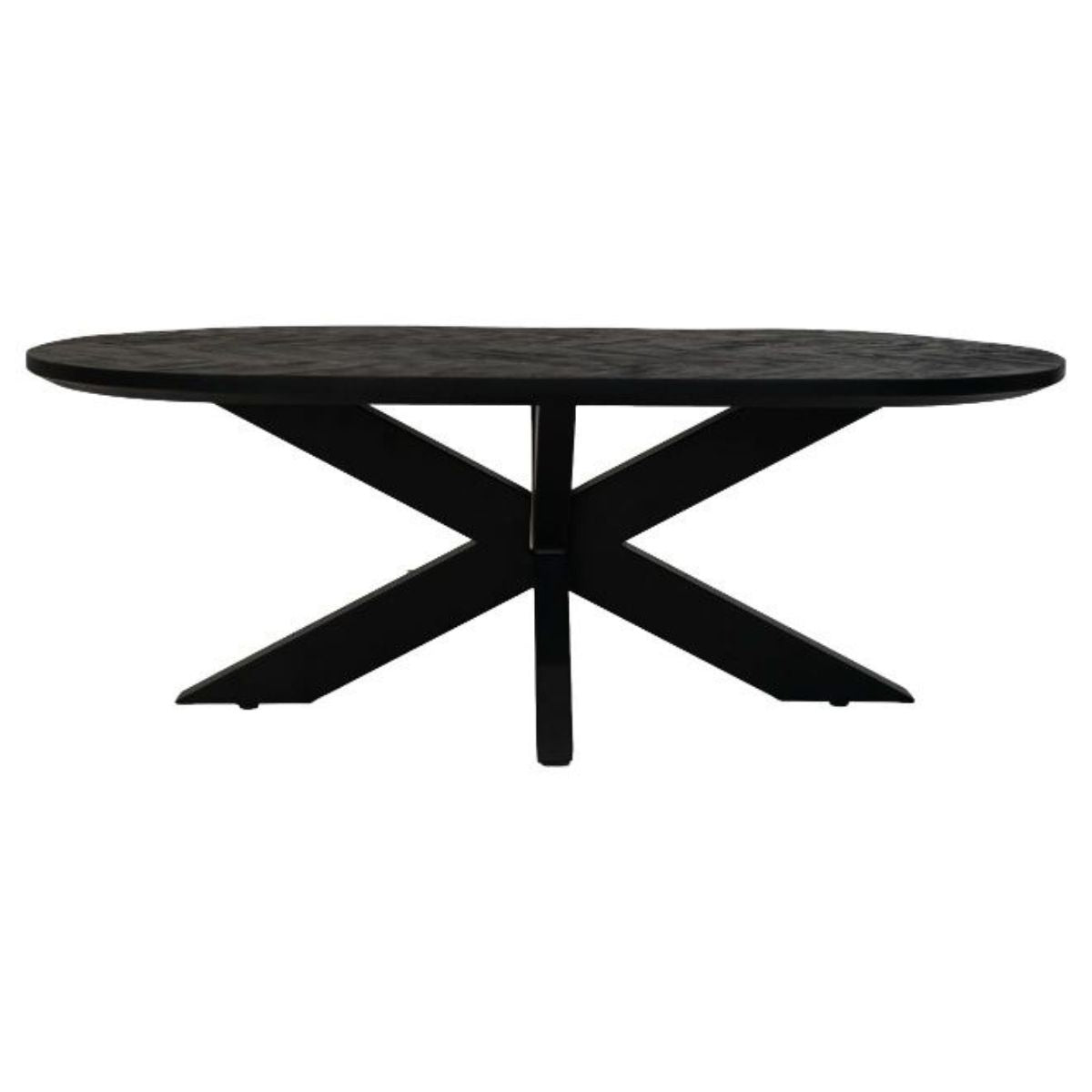 Luxe Verona Salontafel met zwart vissengraatmotief mangohouten blad en robuuste metalen poot.