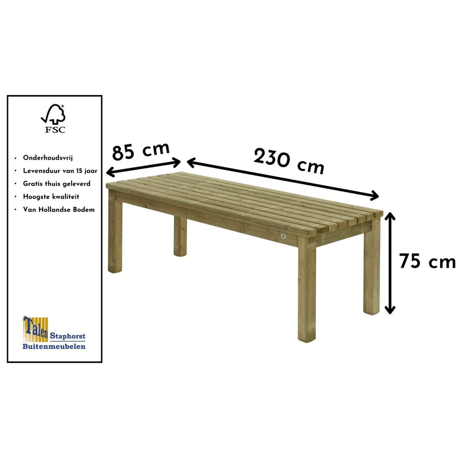 Maattekening Tafel Morgan 230x85cm