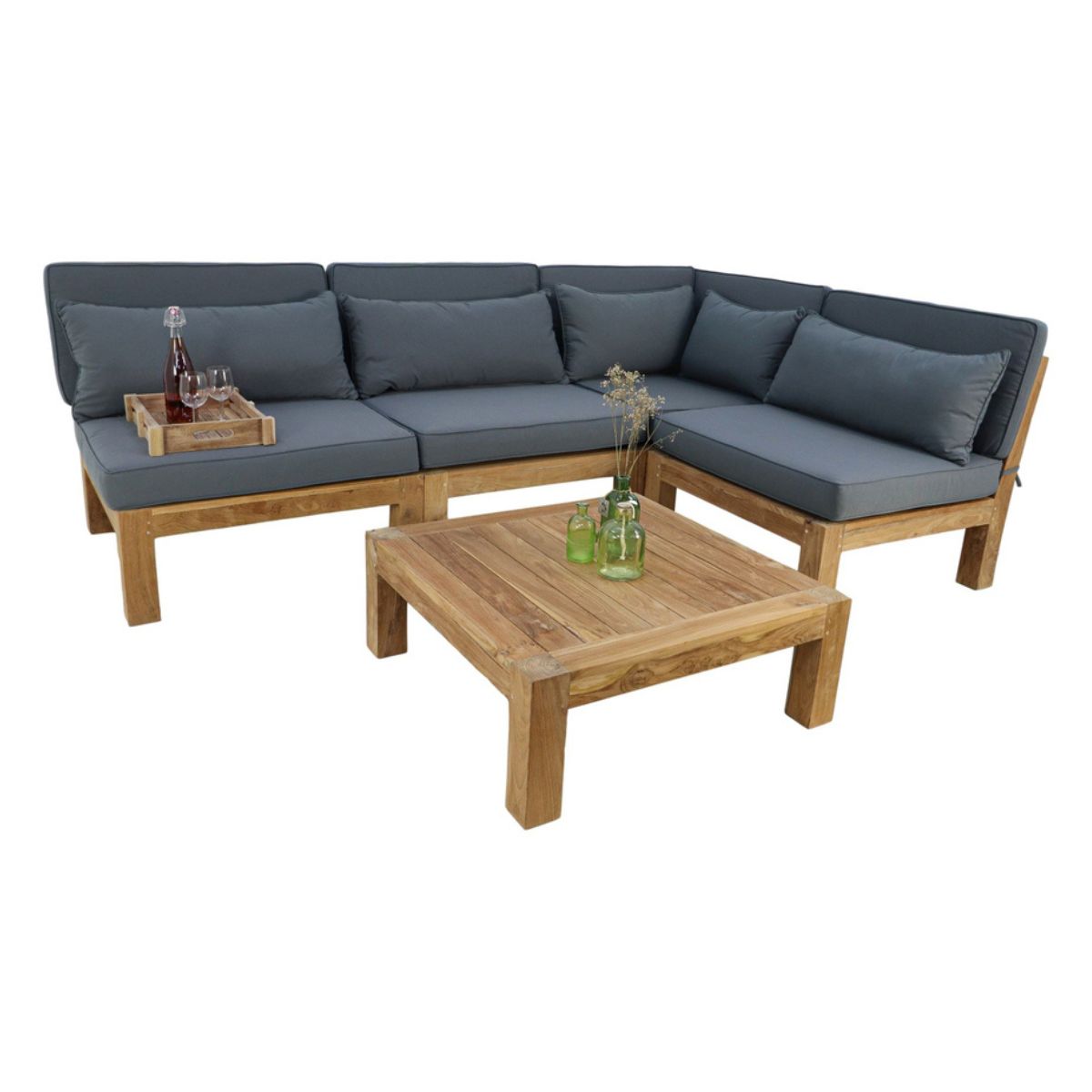 Pas de opstelling van de 5-delige modulaire tuin loungeset Aruba eenvoudig aan je beschikbare ruimte en persoonlijke voorkeur aan, dankzij de lounge hoekmodule, drie loungegedeeltes en een lounge tuintafel, voor een flexibele en veelzijdige buitenruimte.