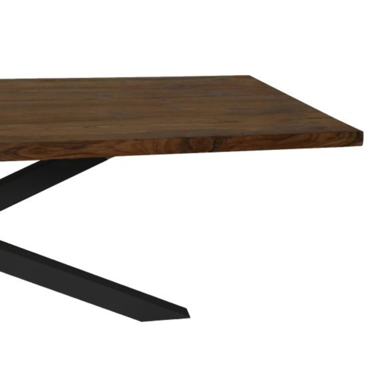 Ervaar de charme van een rechthoekige tafel gemaakt van hoogwaardig teakhout en een robuust metalen onderstel, ontworpen voor langdurig gebruik.