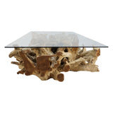 Couchtisch - 140x90x44 - Natur/Gebleicht - Teakholzwurzelholz/Glas