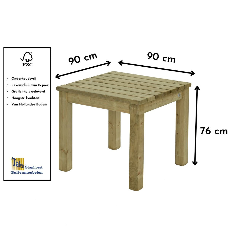 Maattekening Tafel Olivia 90x90cm