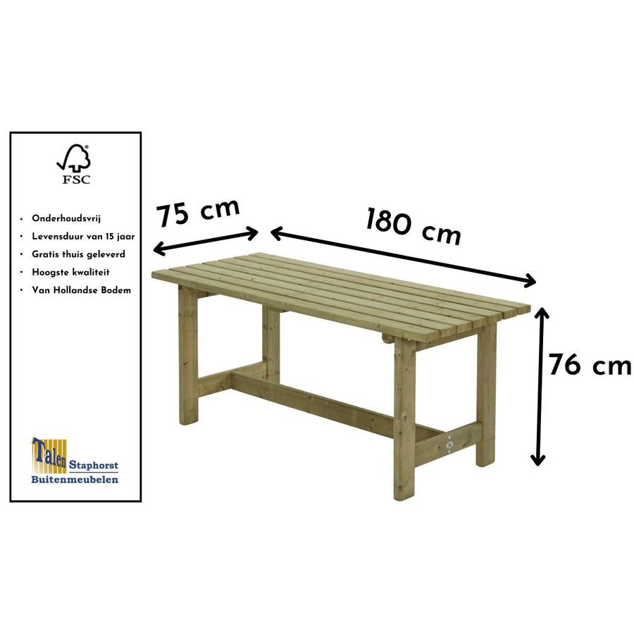 Maattekening Tafel Mia 180x75cm