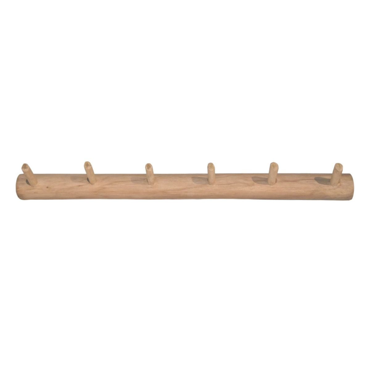 Teakhouten kapstok met 6 stevige haken, ideaal voor het organiseren van jassen, tassen en sjaals in je hal.