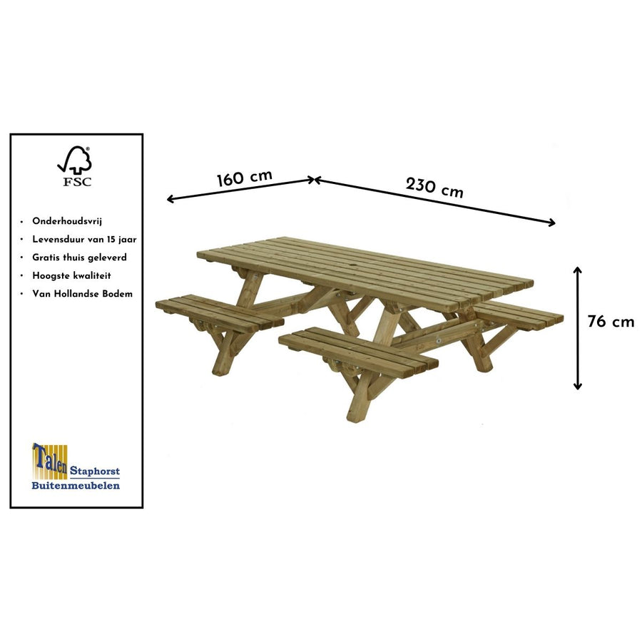 Maattekening Picknicktafel Lucas, 230x160cm