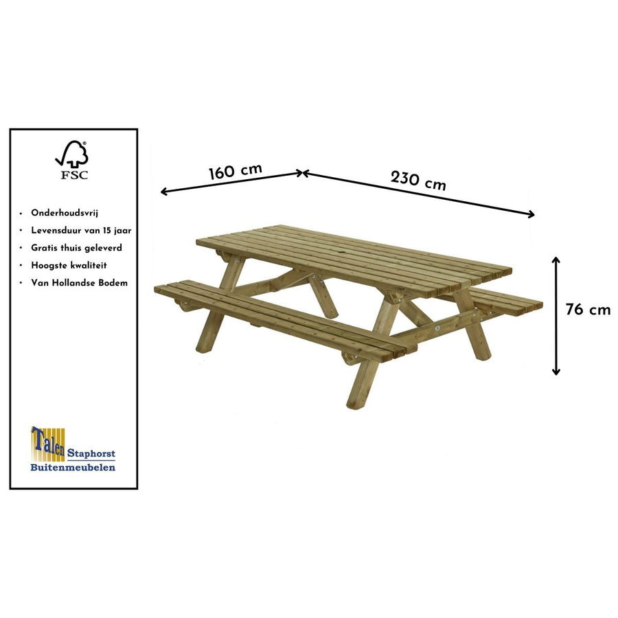 Maattekening Picknicktafel Milan 230x160cm