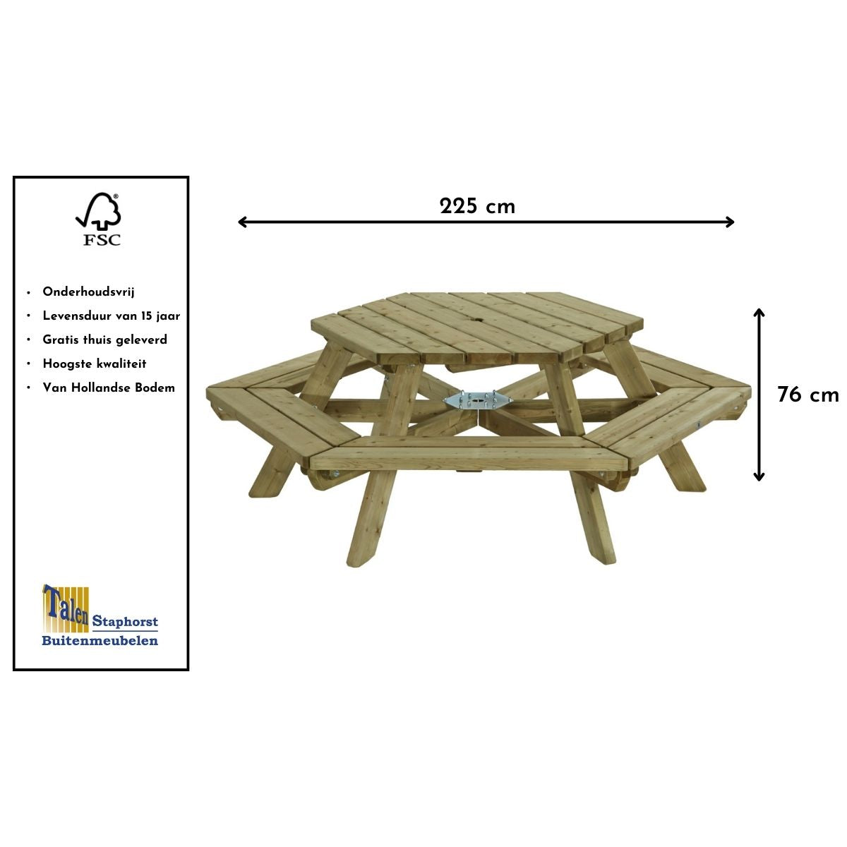 picknicktafel zeshoek moot stevig voor elke tuin van hout gaat 15 jaar mee. 