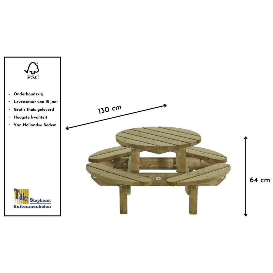 Maattekening Kinderpicknicktafel Tess 130cm