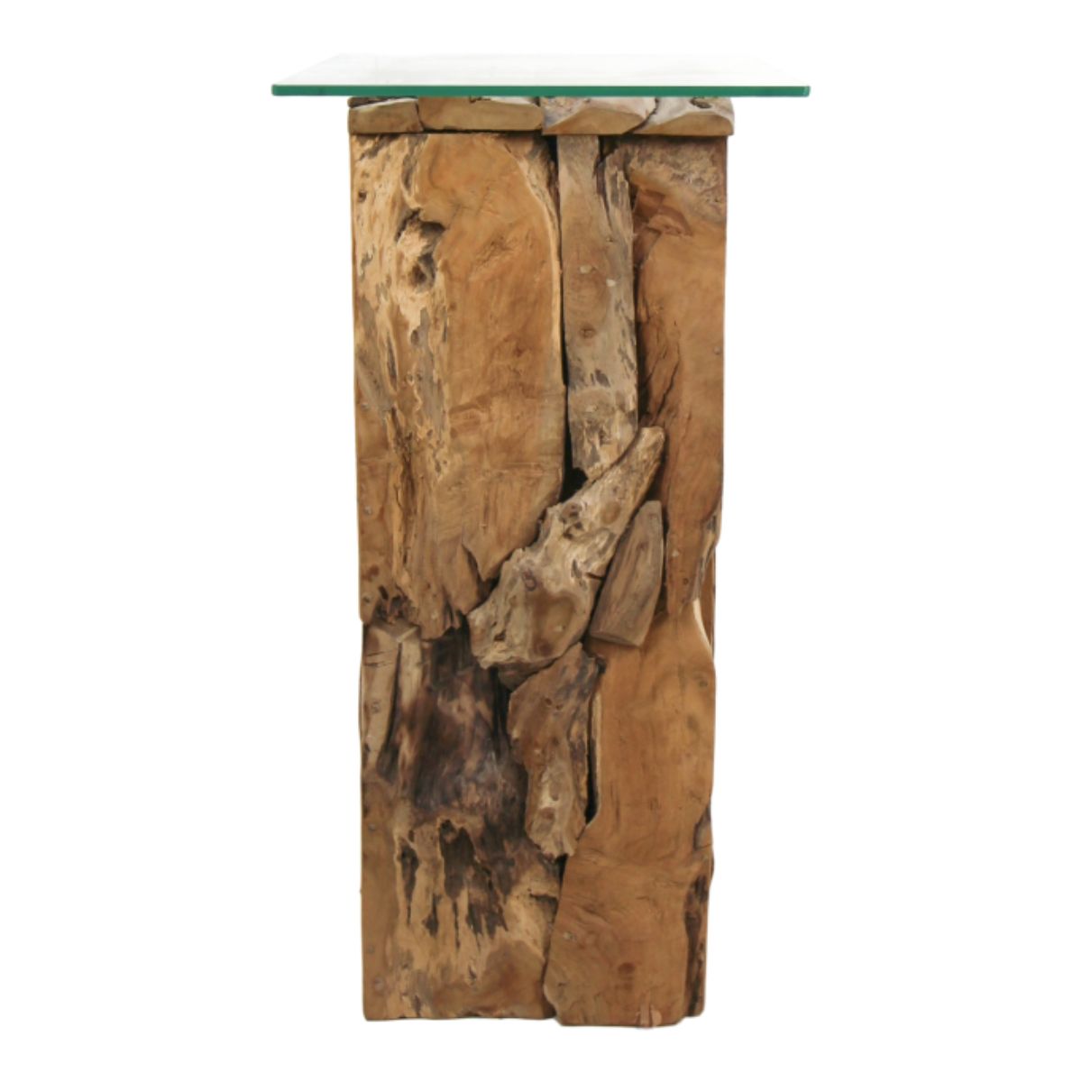 Creëer een rustieke sfeer in jouw woonkamer met de robuuste uitstraling van deze teakwortelhouten pilaar, perfect voor een gezellige ambiance.