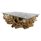 Couchtisch - 140x90x44 - Natur/Gebleicht - Teakholzwurzelholz/Glas