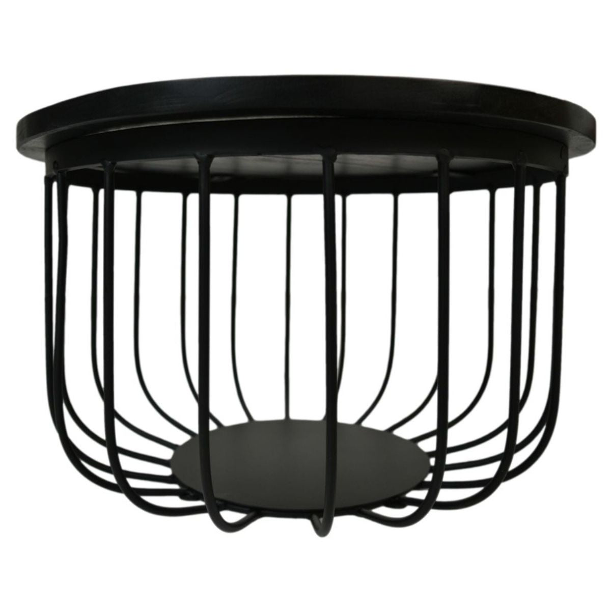 Zwarte mangohouten salontafels met robuust metalen frame, duurzaam en veelzijdig.