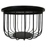 Zwarte mangohouten salontafels met robuust metalen frame, duurzaam en veelzijdig.