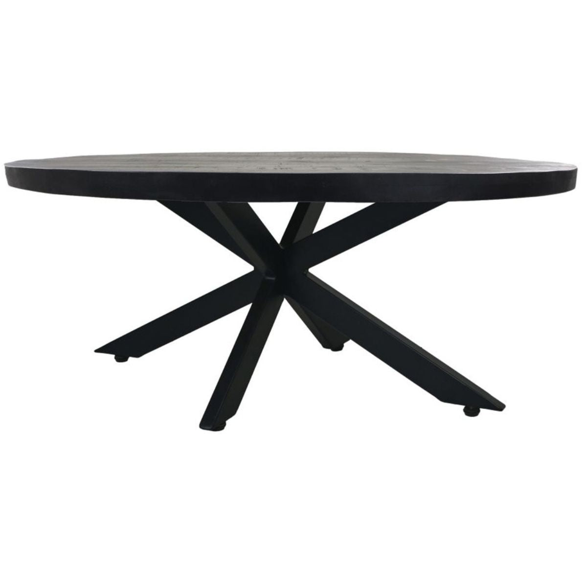 Elegant en stoer design: zwart mangohout, geschraapt tafelblad, ideaal voor moderne woonstijlen.