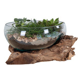 Robert - Décoration goutte d'eau - naturel - bois de teck et verre - ø26xh20 cm