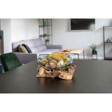 Robert - Décoration goutte d'eau - naturel - bois de teck et verre - ø26xh20 cm