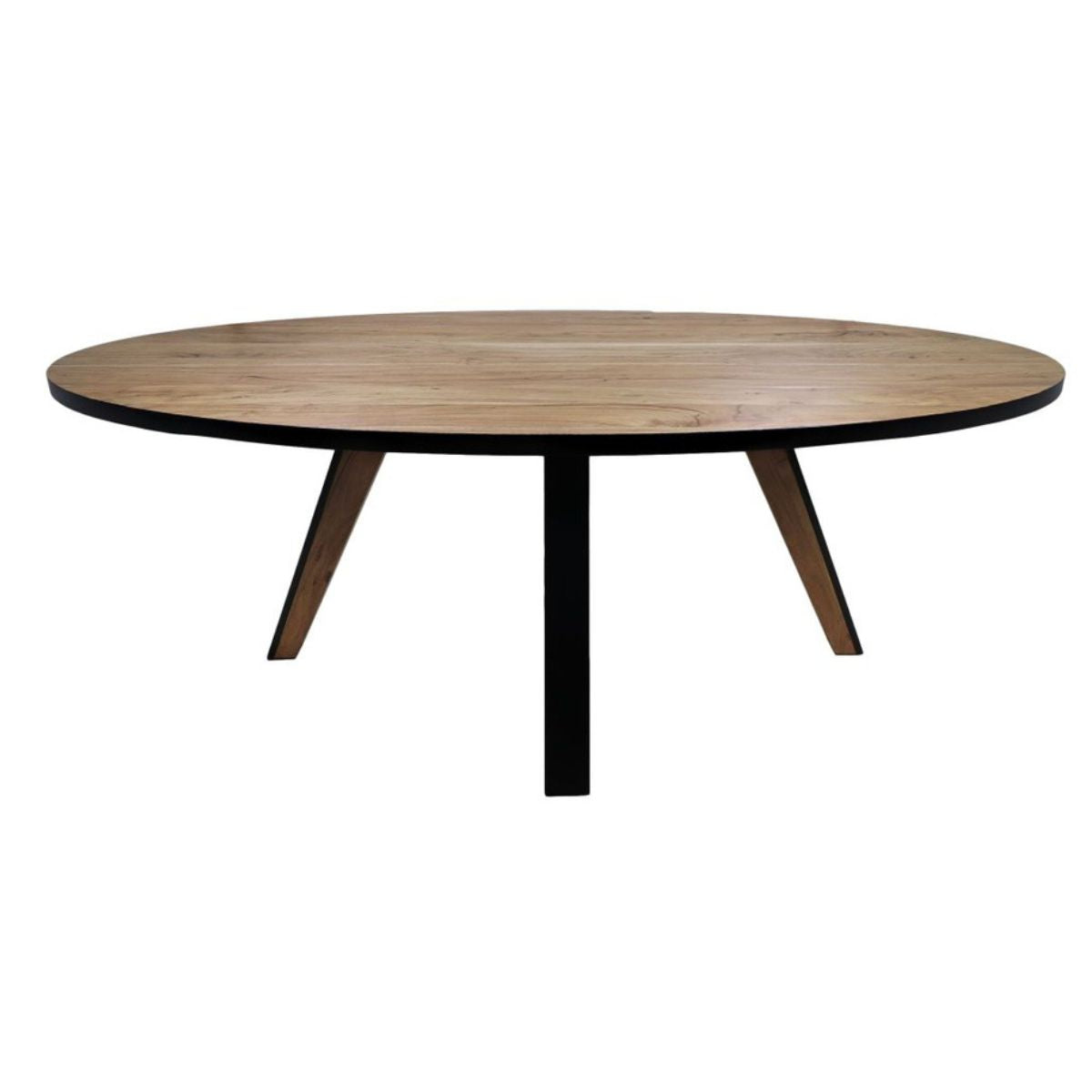 Ovale Eettafel Milano, een stijlvolle combinatie van acaciahout en metaal, brengt moderne elegantie in je eetruimte.