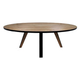 Ovale Eettafel Milano, een stijlvolle combinatie van acaciahout en metaal, brengt moderne elegantie in je eetruimte.