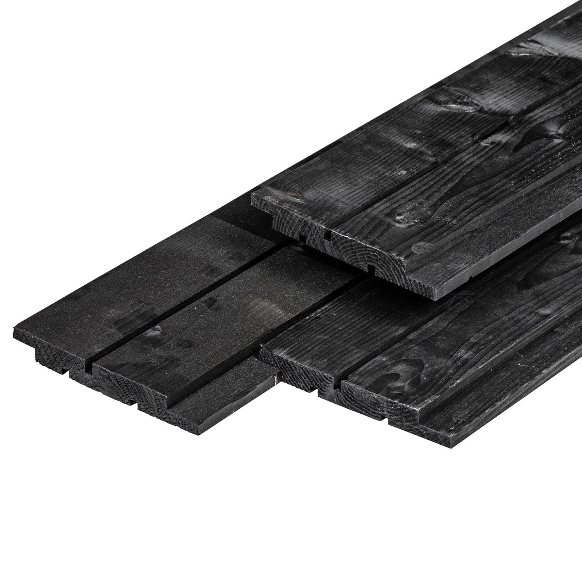 Kanalverkleidung aus nordeuropäischer Fichte, schwarz gespritzt, 1,8 x 14,5 x 420 cm