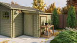 Blockhütte – Erweiterung des Gartenhauses | 28mm | Fichte grau imprägniert