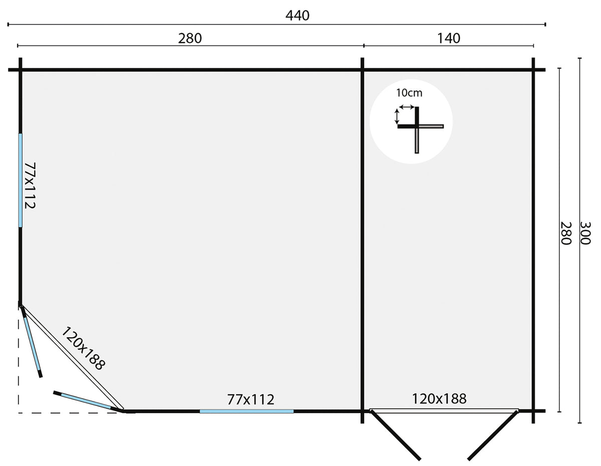 Blokhut - Tuinhuis Agnes | 44 mm | vuren honinggeel geïmpregneerd