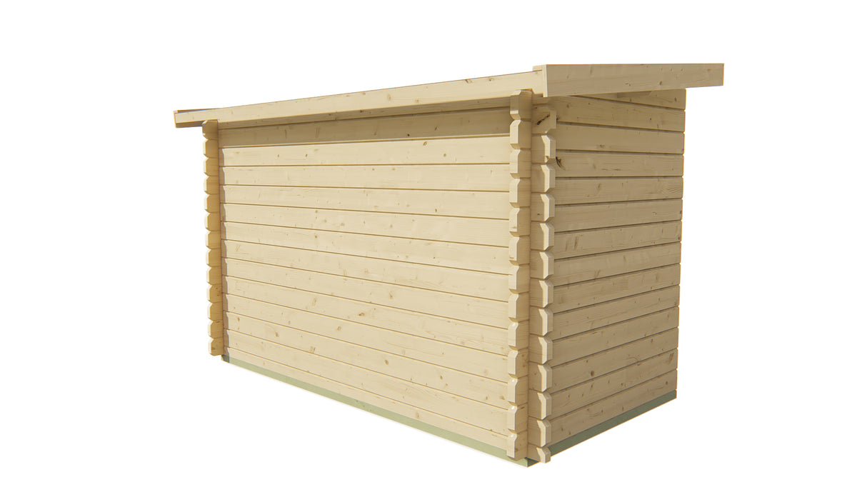 Blockhütte – Erweiterung des Gartenhauses | 28mm | Fichte grau imprägniert