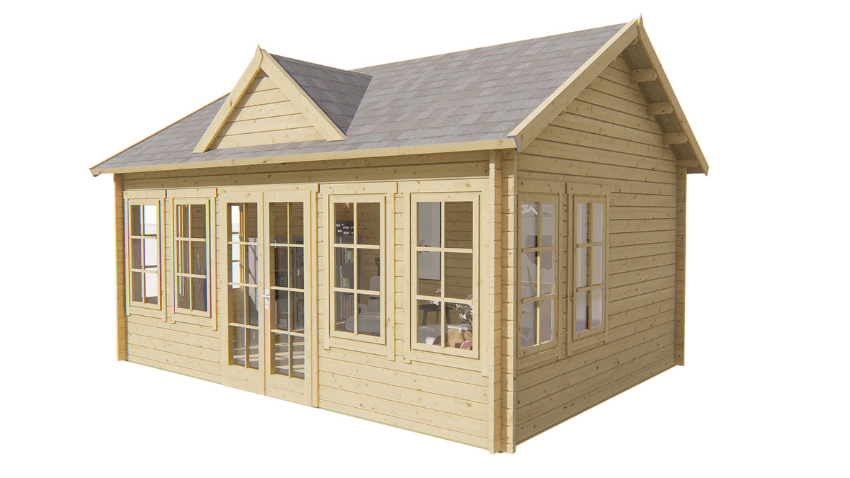 Cabane en rondins - Maison de jardin Clockhouse | 44 mm | miel de feu imprégné de jaune