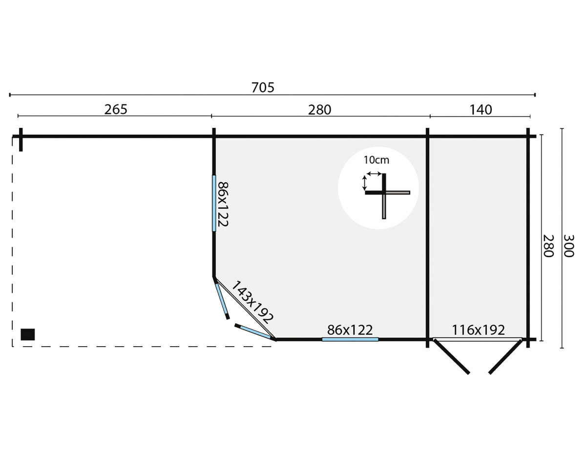 Blockhütte - Gartenhaus Olson | 44mm | Fichte grau imprägniert