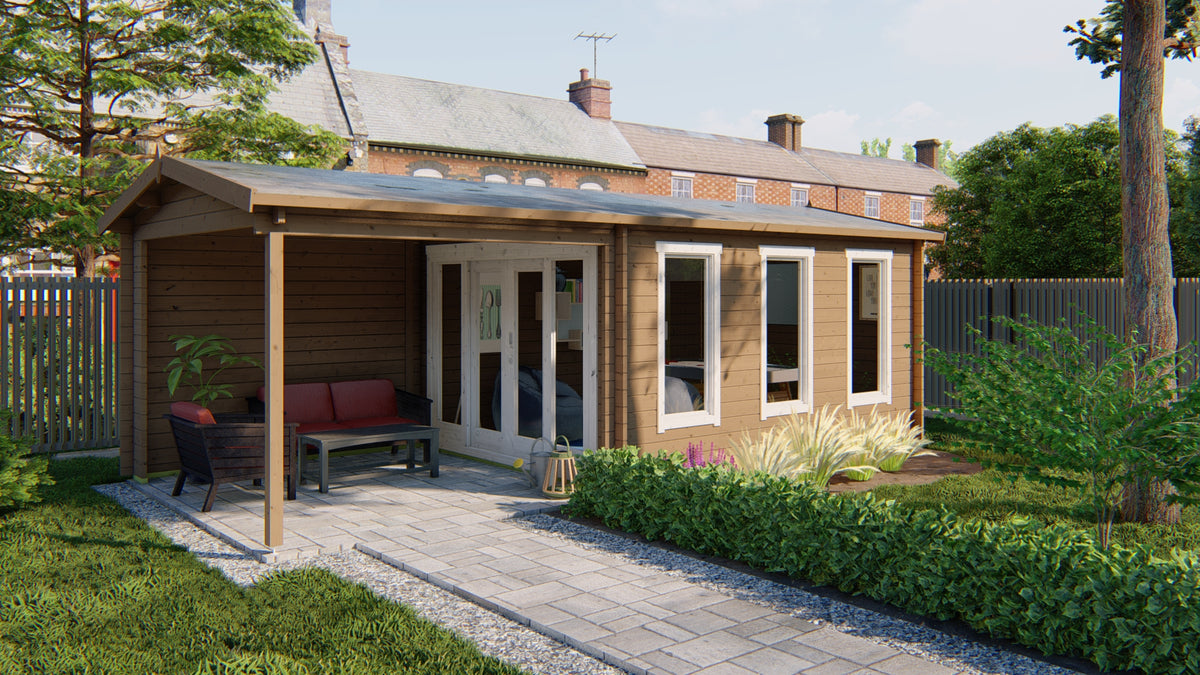 Blockhütte - Gartenhaus Skeg | 44mm | Fichte grau imprägniert