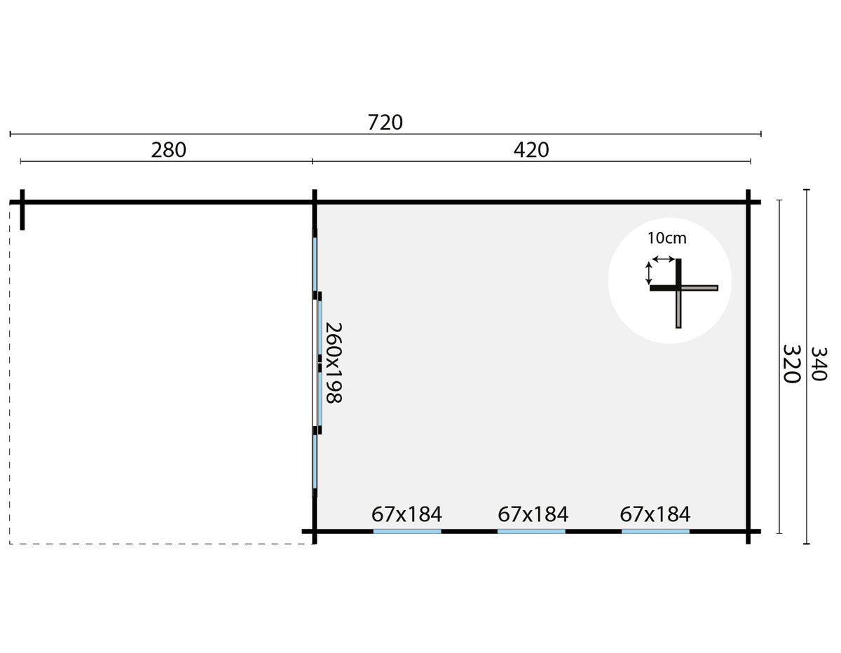 Blokhut - Tuinhuis Skeg | 44 mm | vuren bruin geïmpregneerd