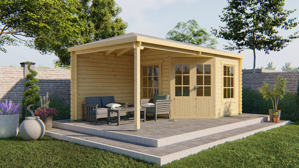 Blockbohlenhaus - Gartenhaus Jutta | 44 mm | honiggelb imprägniert