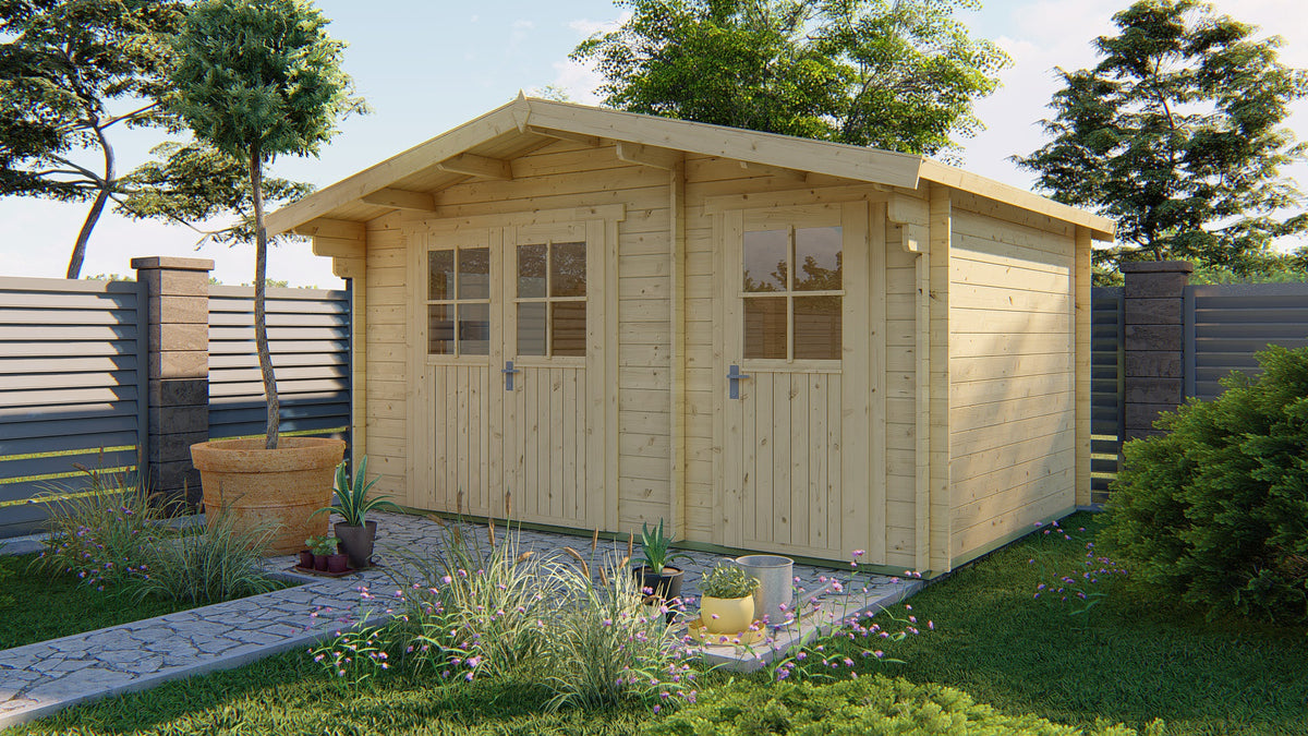 Cabane en rondins - Abri de jardin Fraga | 34 mm | pin gris imprégné