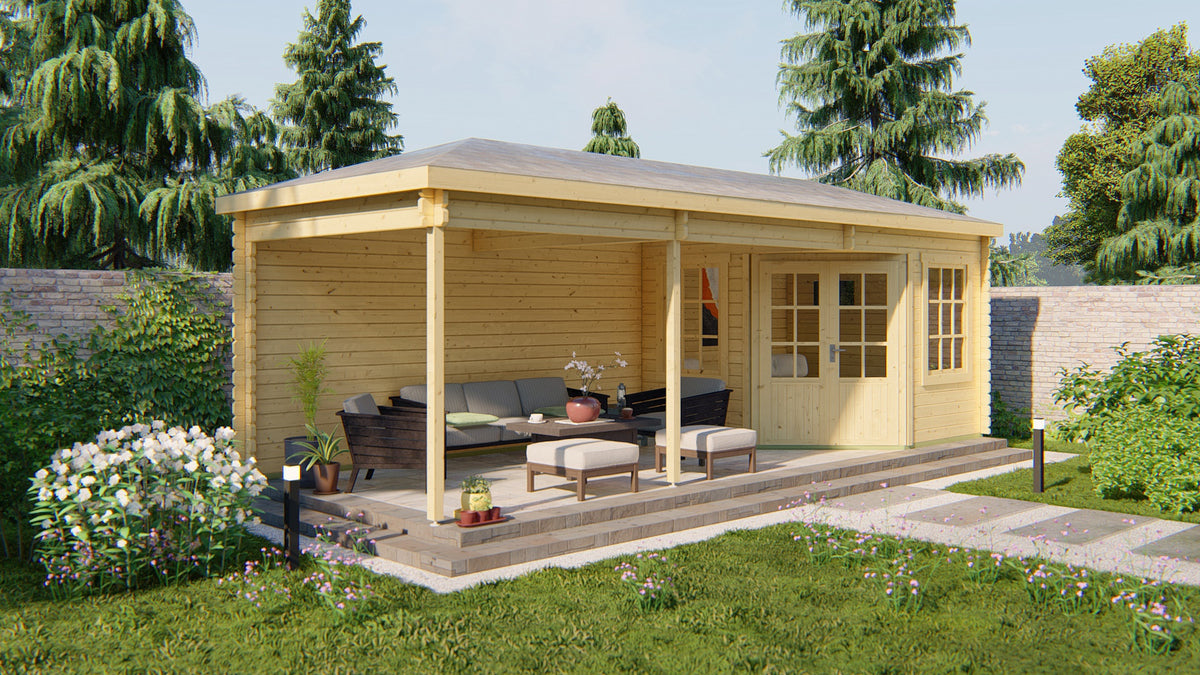 Cabane en rondins - Abri de jardin Bertil | 44 mm | vert pin imprégné