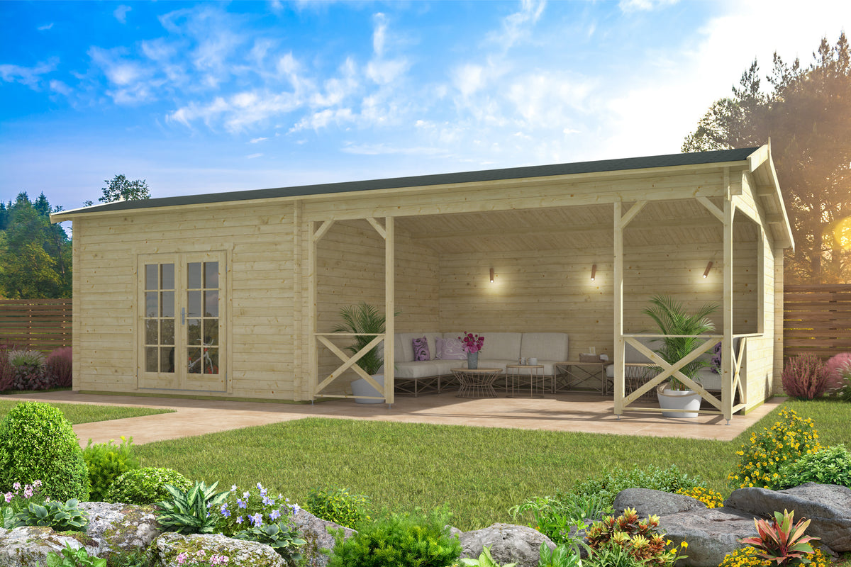 Cabane en rondins - Abri de jardin Mokka | 40 mm | vert pin imprégné
