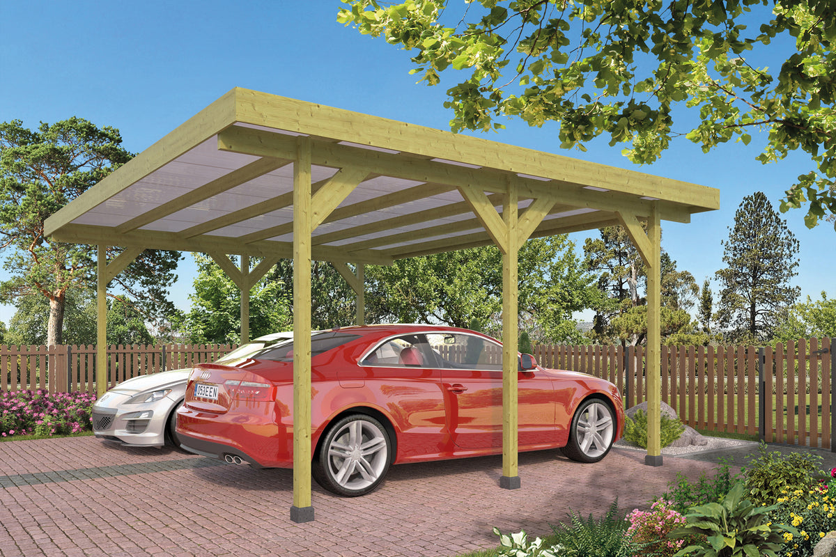 Carport Double mit PVC-Dachplatten kieferngrün imprägniert L500 x B600 cm