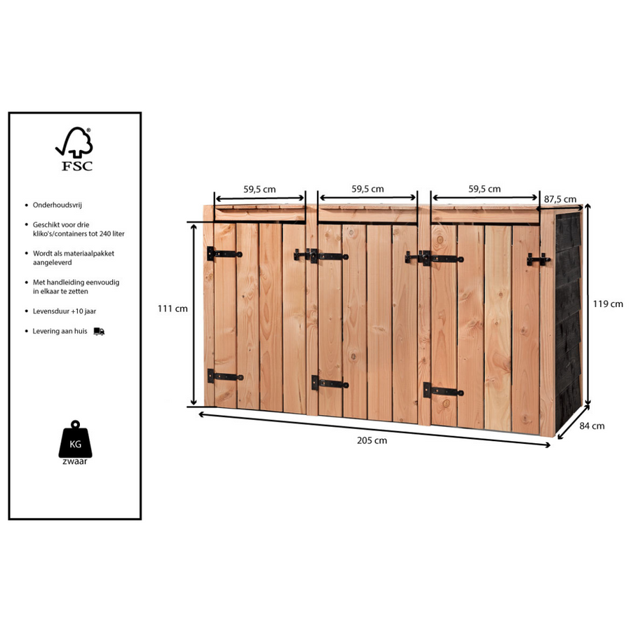 Maattekening Conversion de conteneur Fleur | 3 bacs